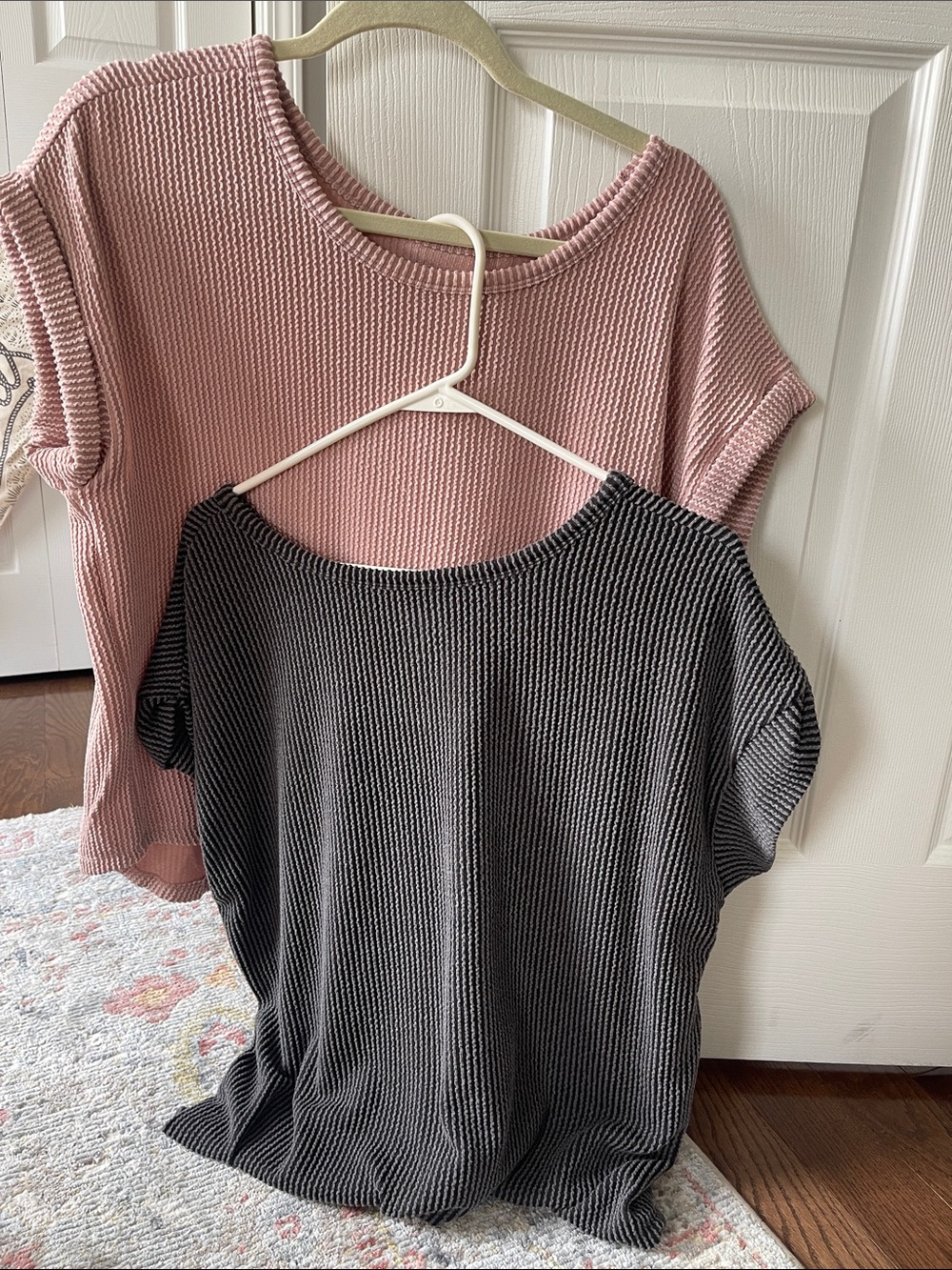 Maurices Scoop Neck Short Sleeve Sweaters - Blush Pink & Charcoal